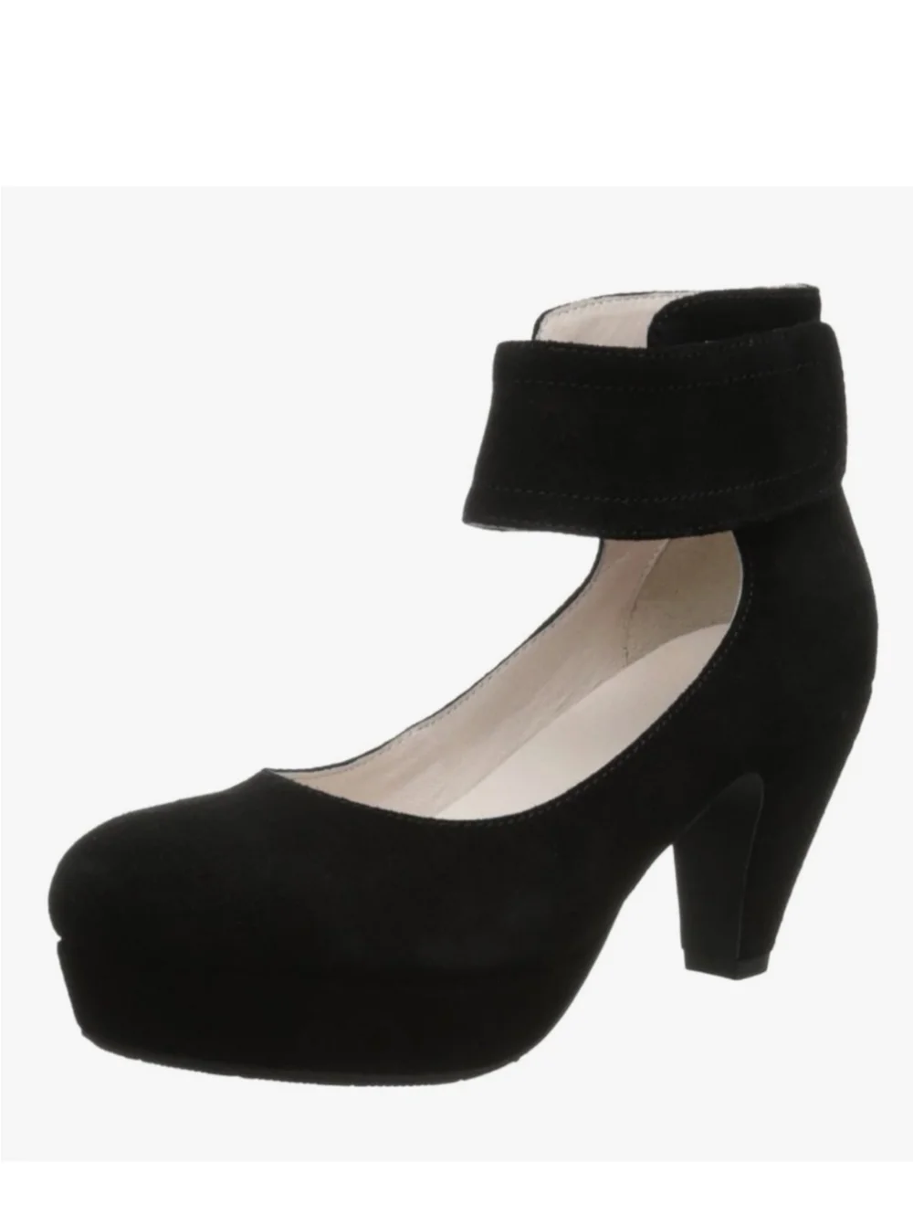 Sacha London Vera Black Suede Ankle Wrap Round-Toe Platform Cone Heel Pumps
